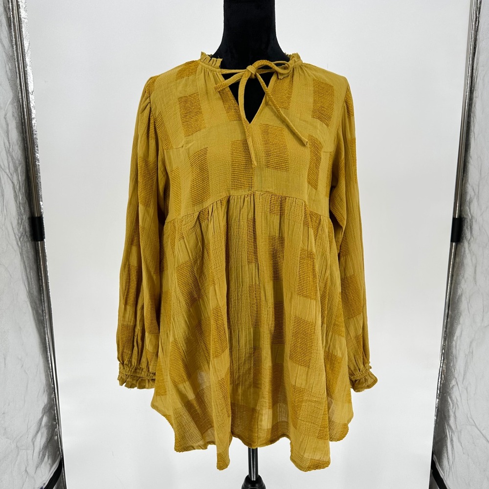 Umgee Mustard Yellow Checker Tunic Top - Picture 2 of 9